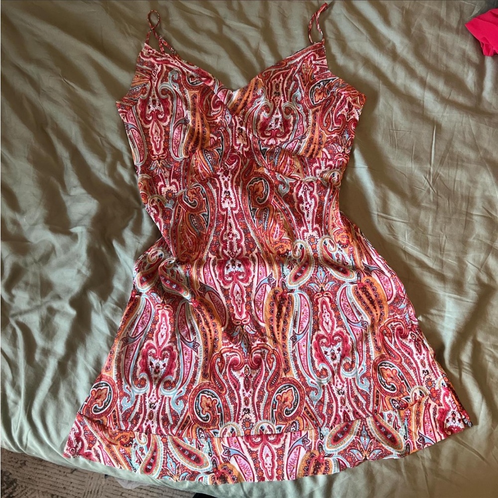 Promod Red and Pink Paisley Mini Dress